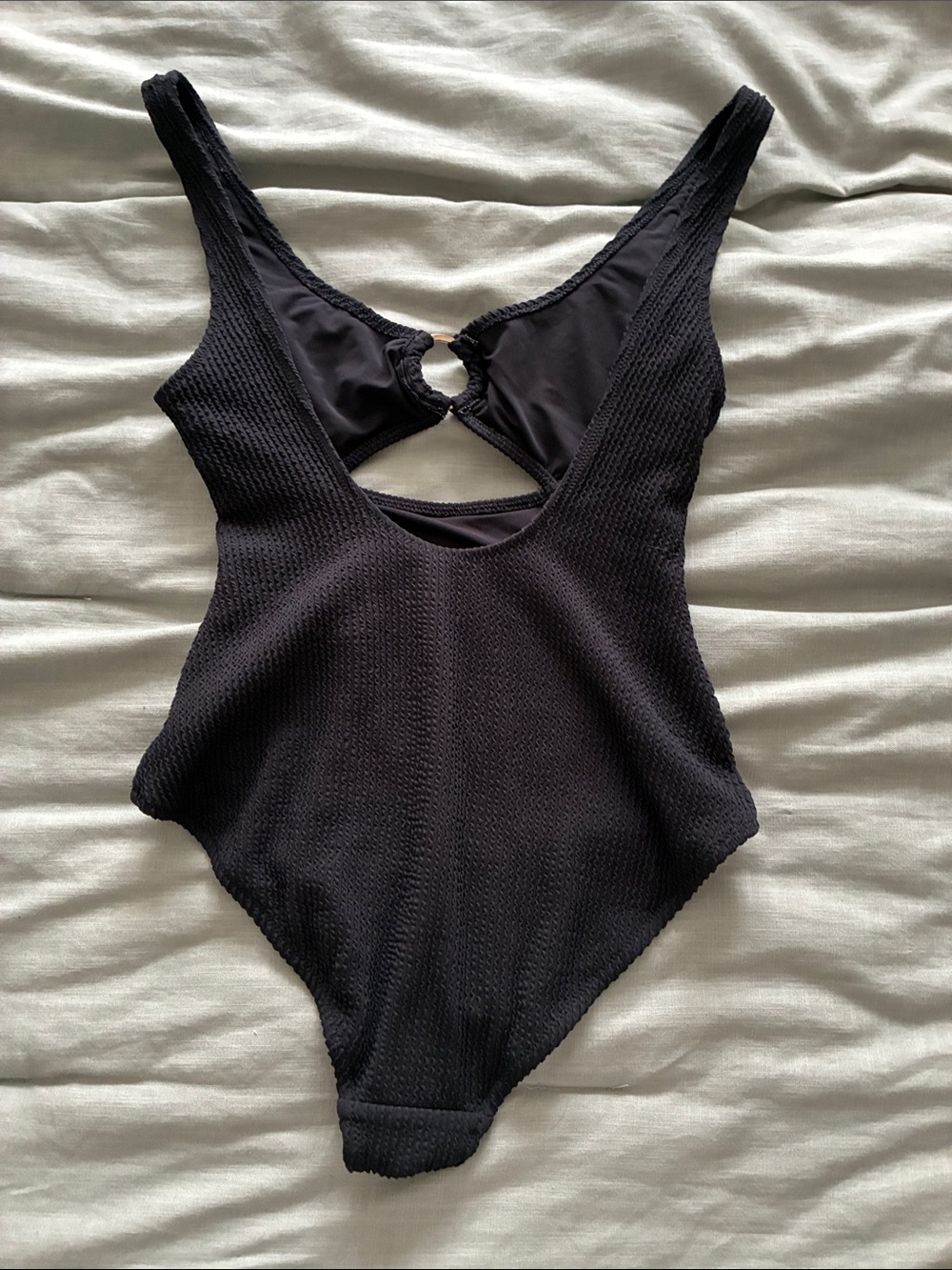 aerie Black Textured One-Piece Swimsuit with Front Keyhole - Picture 3 of 3